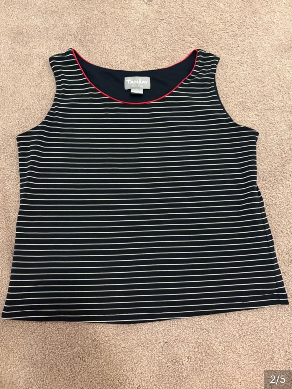 3 for $14 TanJay Black and White Striped Tank with Red Trim size small